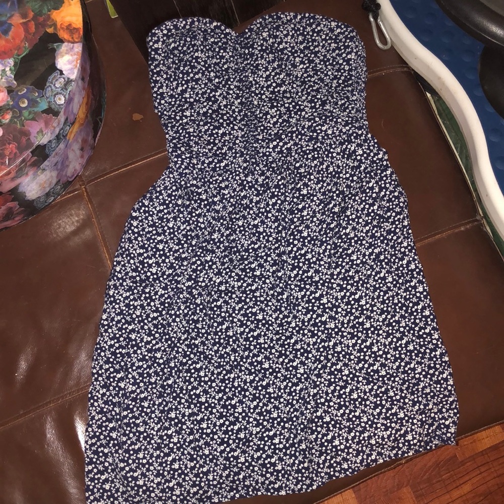 White flower blue dress